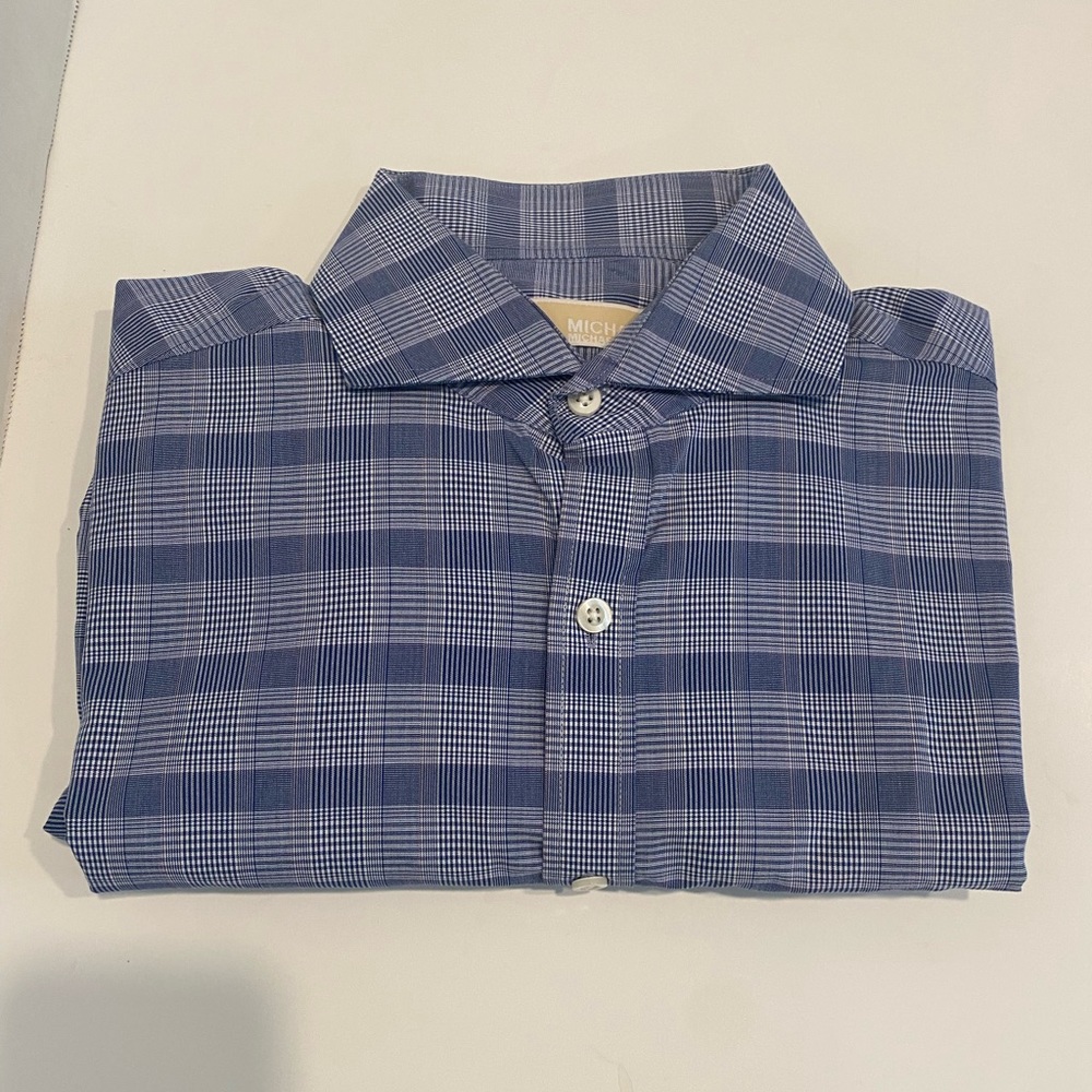Michael Kors , Slim Fit, Non Iron, Long Sleeve, Button Cuff Shirt, Blue & White